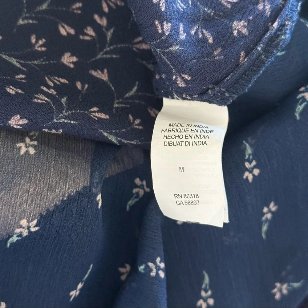 Lucky Brand Top Womens Size M Dark Blue Floral Boho Peasant Button Flowy Blouse - Picture 10 of 13